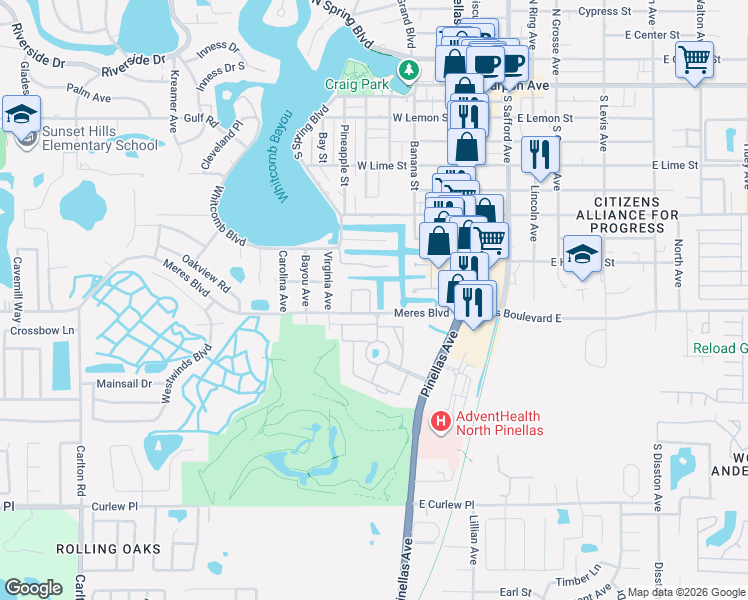 map of restaurants, bars, coffee shops, grocery stores, and more near 844 Callista Cay Loop in Tarpon Springs