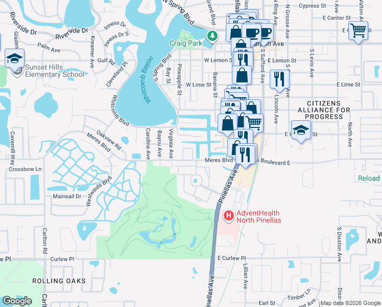 map of restaurants, bars, coffee shops, grocery stores, and more near 844 Callista Cay Loop in Tarpon Springs