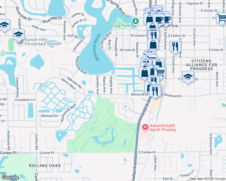 map of restaurants, bars, coffee shops, grocery stores, and more near 806 Virginia Avenue in Tarpon Springs