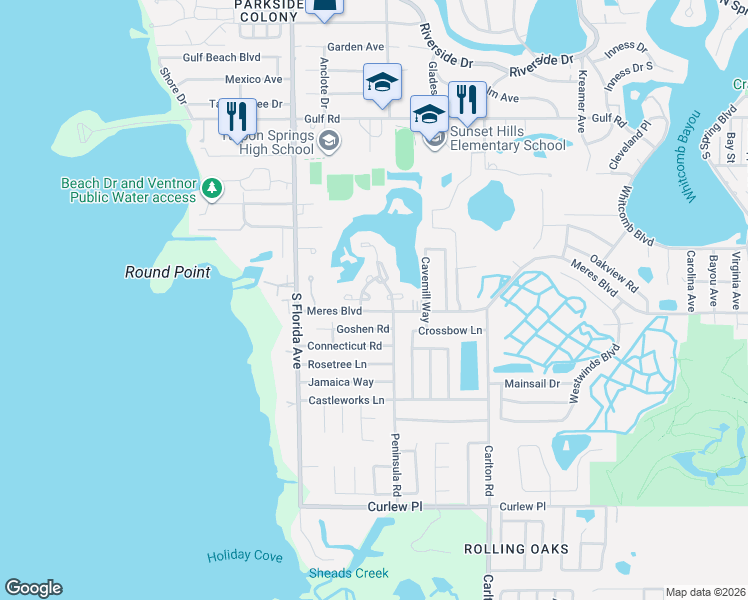 map of restaurants, bars, coffee shops, grocery stores, and more near 770 Merlins Court in Tarpon Springs