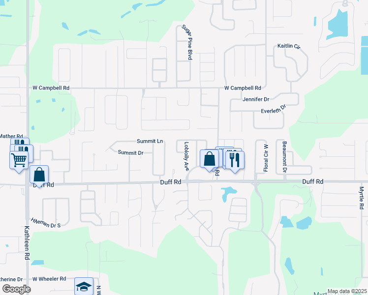 map of restaurants, bars, coffee shops, grocery stores, and more near 7432 Loblolly Avenue in Lakeland