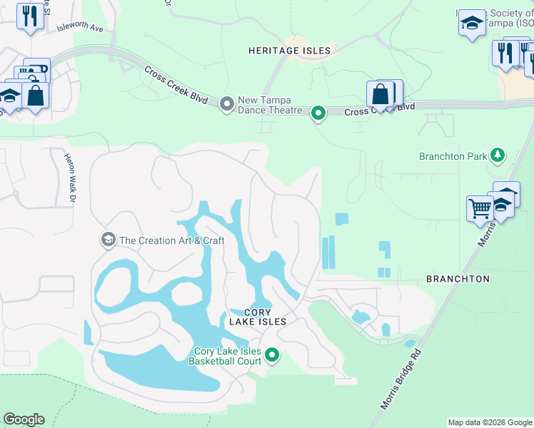map of restaurants, bars, coffee shops, grocery stores, and more near 18028 Malakai Isle Drive in Tampa