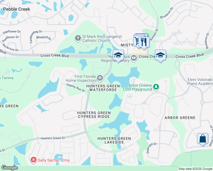 map of restaurants, bars, coffee shops, grocery stores, and more near 9312 Huntington Park Way in Tampa