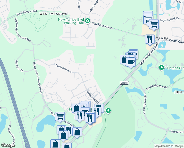 map of restaurants, bars, coffee shops, grocery stores, and more near 8521 Bramwell Way in Tampa