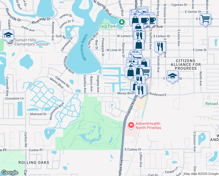 map of restaurants, bars, coffee shops, grocery stores, and more near 844 Callista Cay Loop in Tarpon Springs