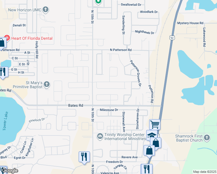 map of restaurants, bars, coffee shops, grocery stores, and more near 435 Eaglecrest Drive in Haines City
