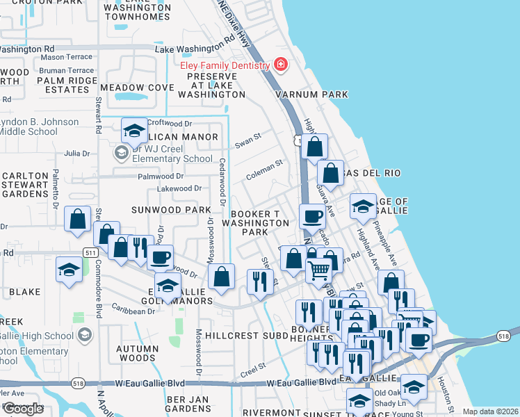 map of restaurants, bars, coffee shops, grocery stores, and more near 1079 Masterson Street in Melbourne