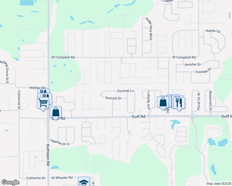 map of restaurants, bars, coffee shops, grocery stores, and more near 3360 Summit Lane in Lakeland