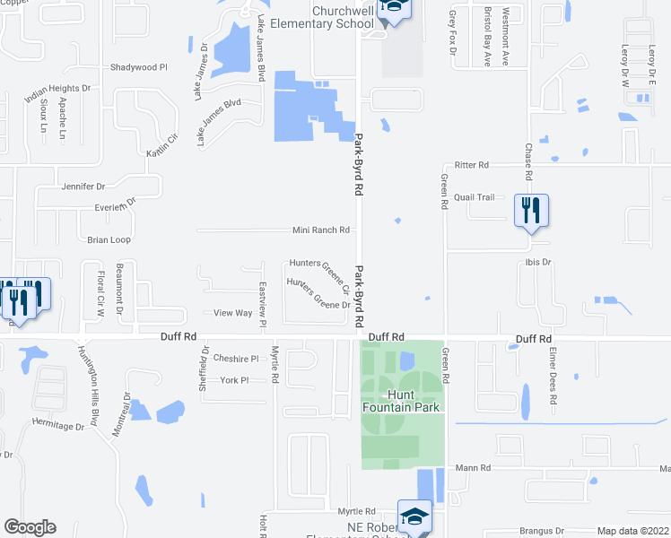 map of restaurants, bars, coffee shops, grocery stores, and more near 7508 Hunters Greene Circle in Lakeland