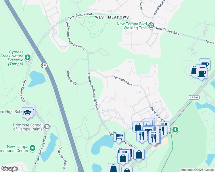 map of restaurants, bars, coffee shops, grocery stores, and more near 8231 Stockton Way in Tampa