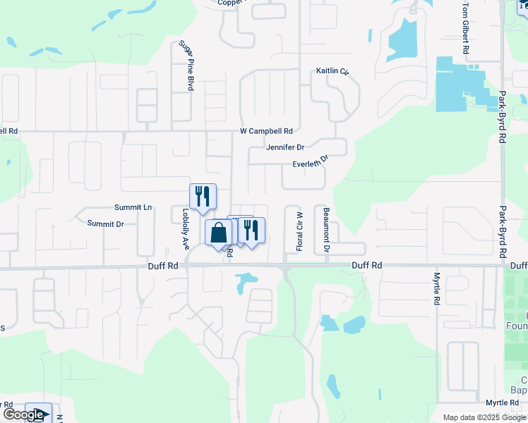 map of restaurants, bars, coffee shops, grocery stores, and more near 2830 Timbercrest Place in Lakeland