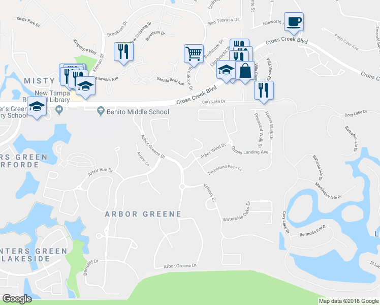map of restaurants, bars, coffee shops, grocery stores, and more near Garden Alcove Drive in Tampa