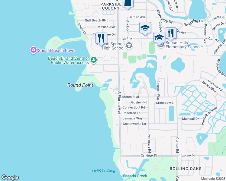 map of restaurants, bars, coffee shops, grocery stores, and more near 504 South Florida Avenue in Tarpon Springs