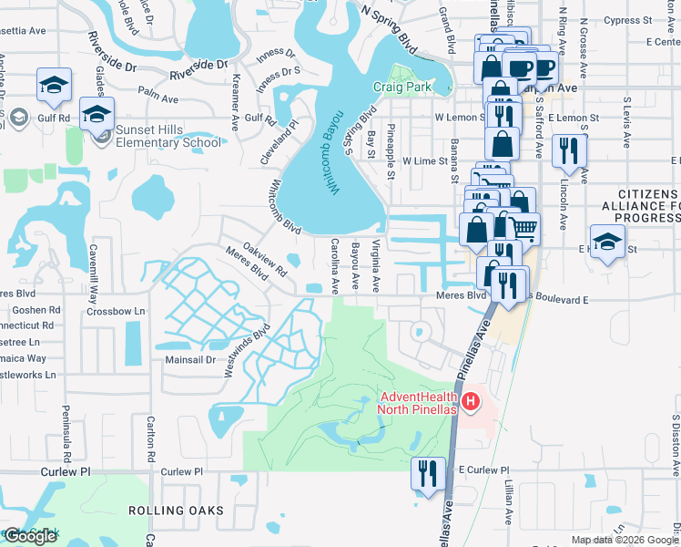 map of restaurants, bars, coffee shops, grocery stores, and more near 807 Carolina Avenue in Tarpon Springs