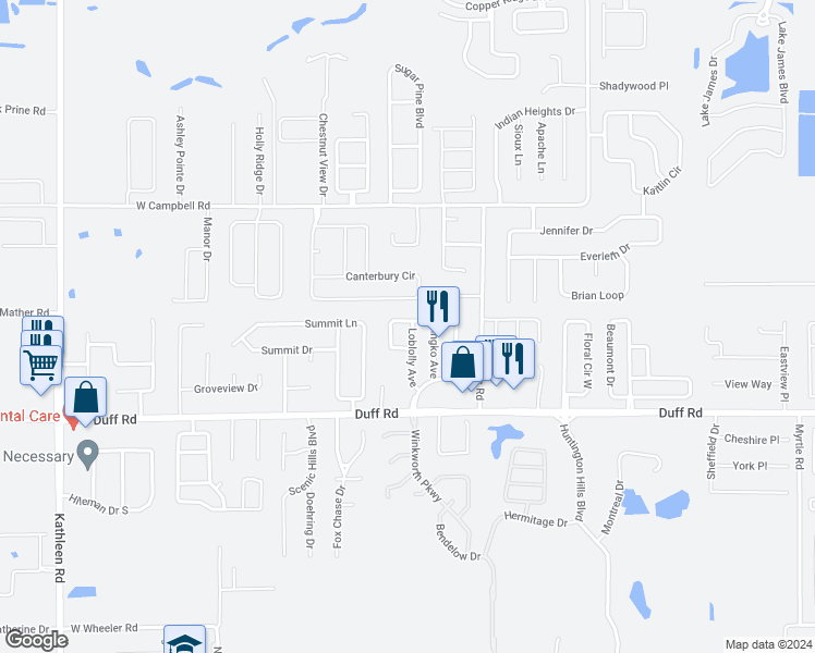 map of restaurants, bars, coffee shops, grocery stores, and more near 7440 Loblolly Avenue in Lakeland