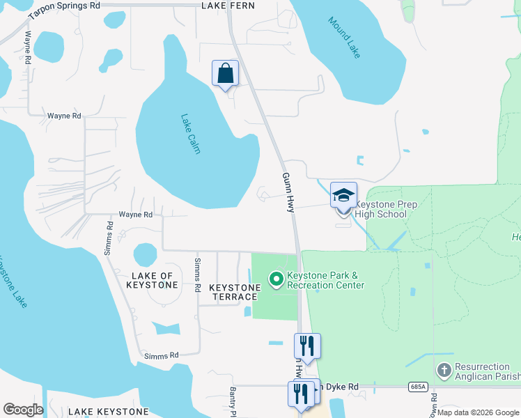 map of restaurants, bars, coffee shops, grocery stores, and more near 18122 Gunn Highway in Odessa