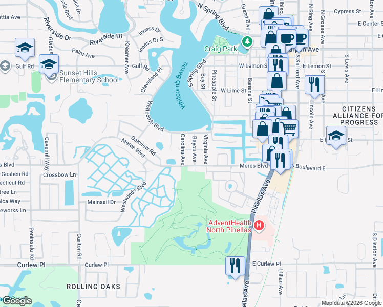 map of restaurants, bars, coffee shops, grocery stores, and more near 820 Bayou Avenue in Tarpon Springs