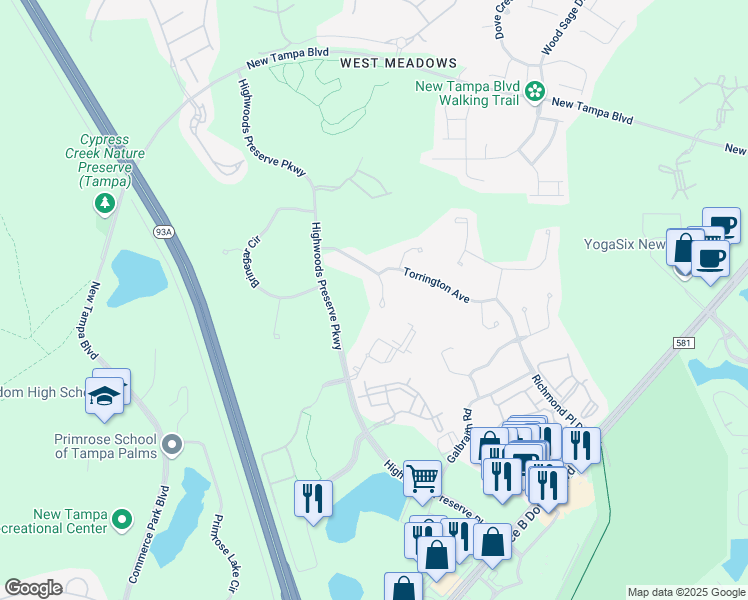 map of restaurants, bars, coffee shops, grocery stores, and more near 8231 Stockton Way in Tampa