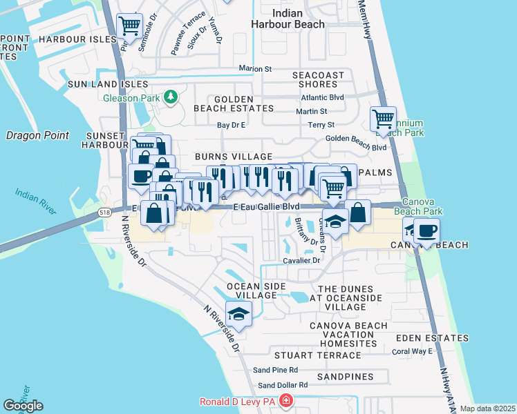 map of restaurants, bars, coffee shops, grocery stores, and more near 79 Blue Bird Boulevard in Melbourne