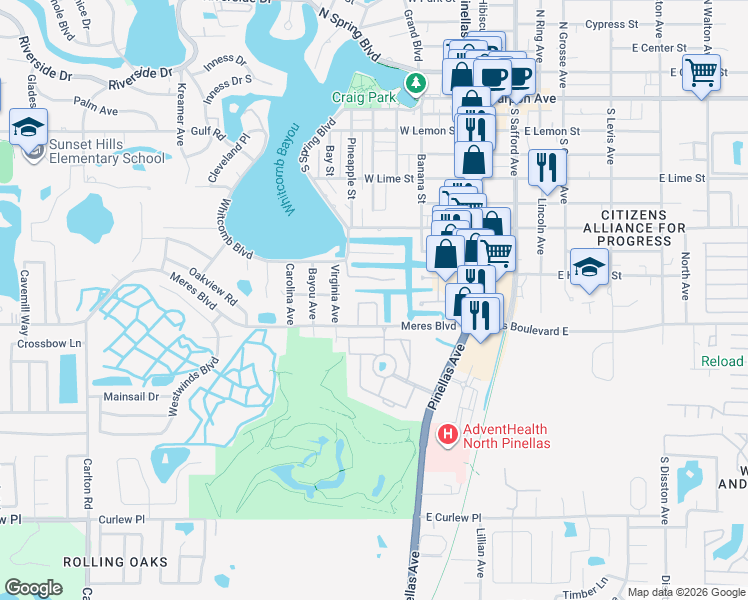 map of restaurants, bars, coffee shops, grocery stores, and more near 844 Callista Cay Loop in Tarpon Springs
