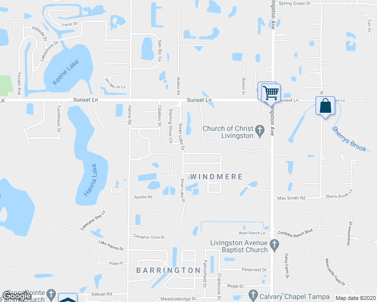 map of restaurants, bars, coffee shops, grocery stores, and more near 2304 Windsor Oaks Avenue in Lutz