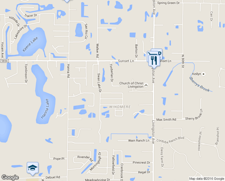 map of restaurants, bars, coffee shops, grocery stores, and more near 2310 Windsor Oaks Avenue in Lutz