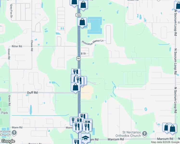 map of restaurants, bars, coffee shops, grocery stores, and more near 7603 U.S. 98 in Lakeland