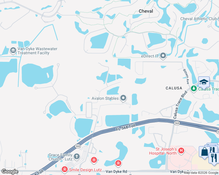 map of restaurants, bars, coffee shops, grocery stores, and more near 4826 Sky Blue Drive in Lutz