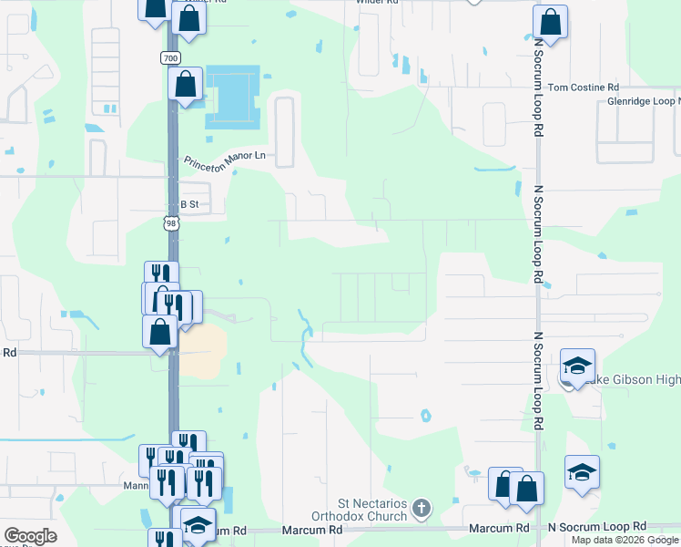 map of restaurants, bars, coffee shops, grocery stores, and more near 610 Fulton Green Rd in Lakeland