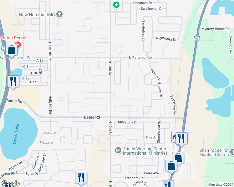 map of restaurants, bars, coffee shops, grocery stores, and more near 4110 Ruby Run in Haines City
