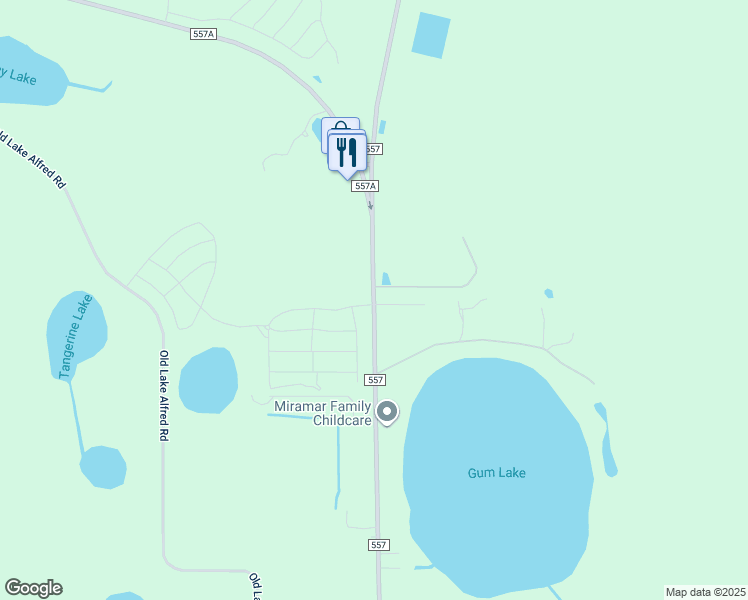 map of restaurants, bars, coffee shops, grocery stores, and more near State Road 557 in Lake Alfred