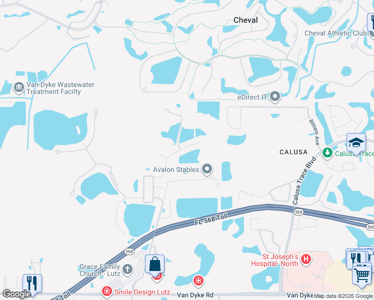 map of restaurants, bars, coffee shops, grocery stores, and more near 4826 Sky Blue Drive in Lutz