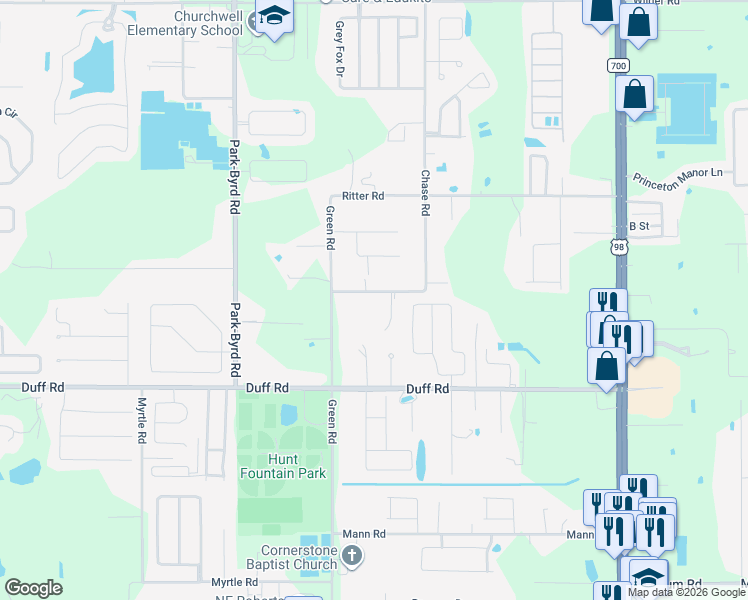 map of restaurants, bars, coffee shops, grocery stores, and more near 7619 Chase Road in Lakeland