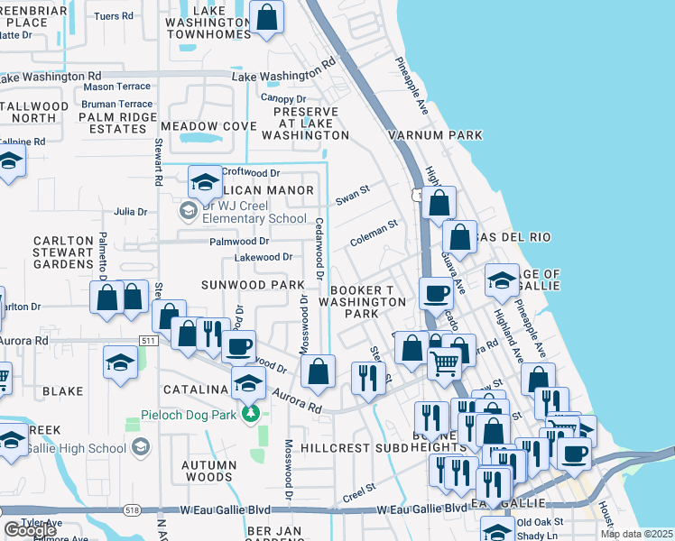 map of restaurants, bars, coffee shops, grocery stores, and more near 1985 Irene Summerford Way in Melbourne