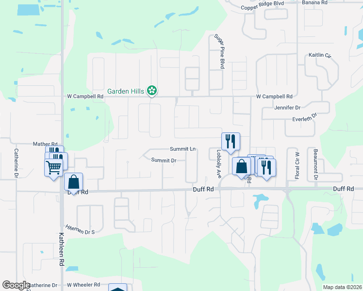 map of restaurants, bars, coffee shops, grocery stores, and more near 7384 Huntington Summit Boulevard in Lakeland