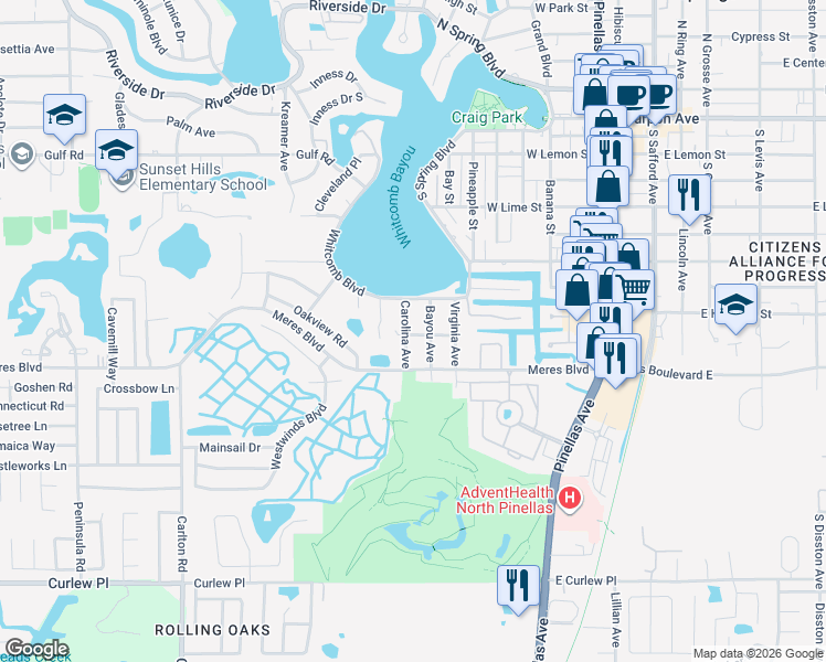 map of restaurants, bars, coffee shops, grocery stores, and more near 807 Carolina Avenue in Tarpon Springs