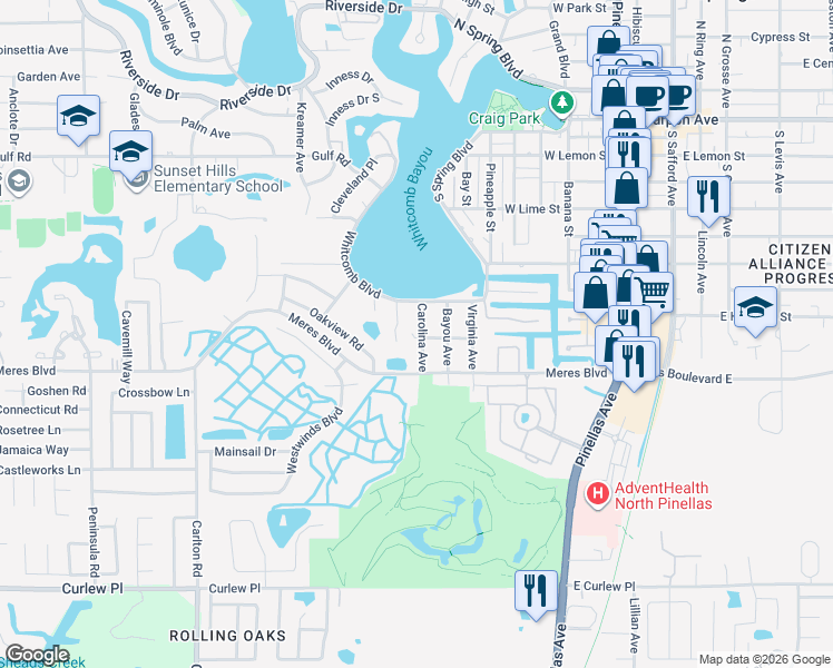 map of restaurants, bars, coffee shops, grocery stores, and more near 750 Carolina Avenue in Tarpon Springs