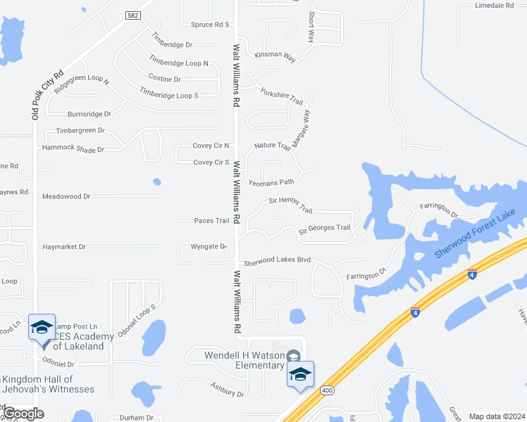 map of restaurants, bars, coffee shops, grocery stores, and more near 1555 Sir Henrys Trail in Lakeland