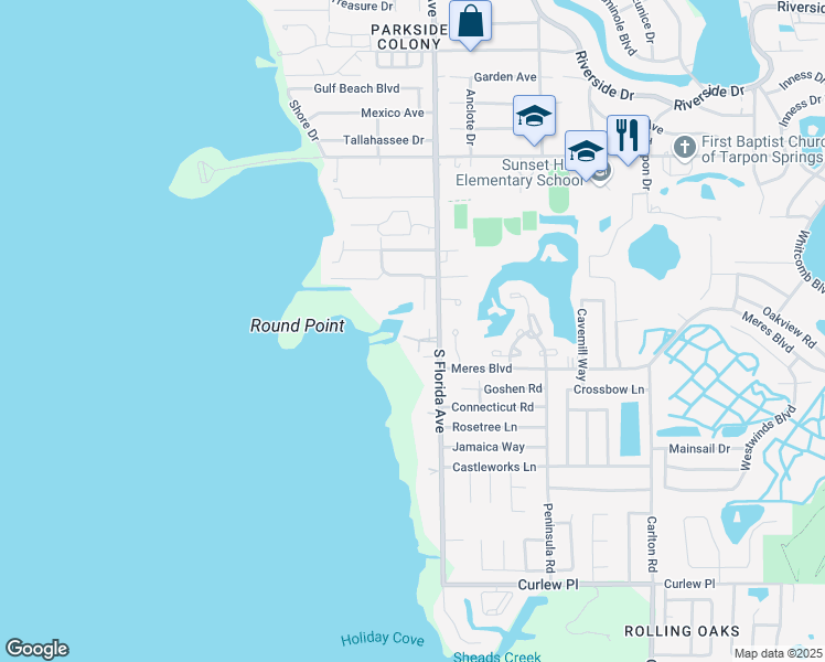 map of restaurants, bars, coffee shops, grocery stores, and more near 504 South Florida Avenue in Tarpon Springs
