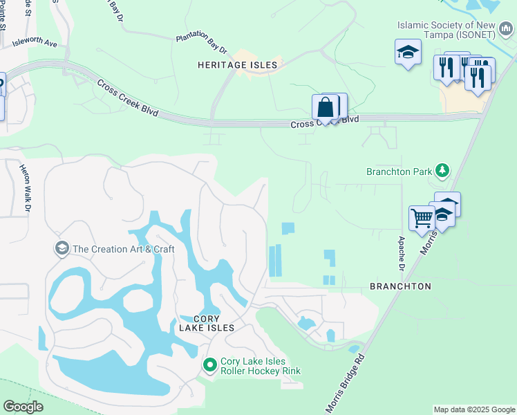 map of restaurants, bars, coffee shops, grocery stores, and more near 18001 Maui Isle Drive in Tampa