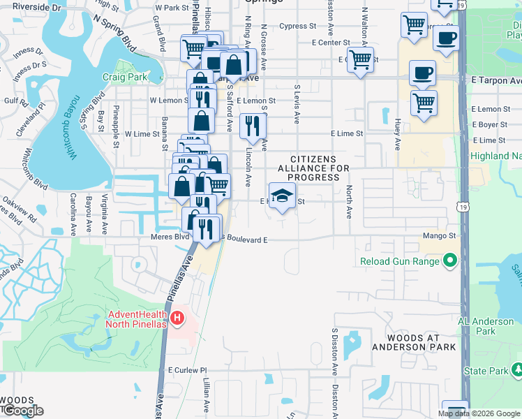 map of restaurants, bars, coffee shops, grocery stores, and more near 825 Lincoln Avenue in Tarpon Springs