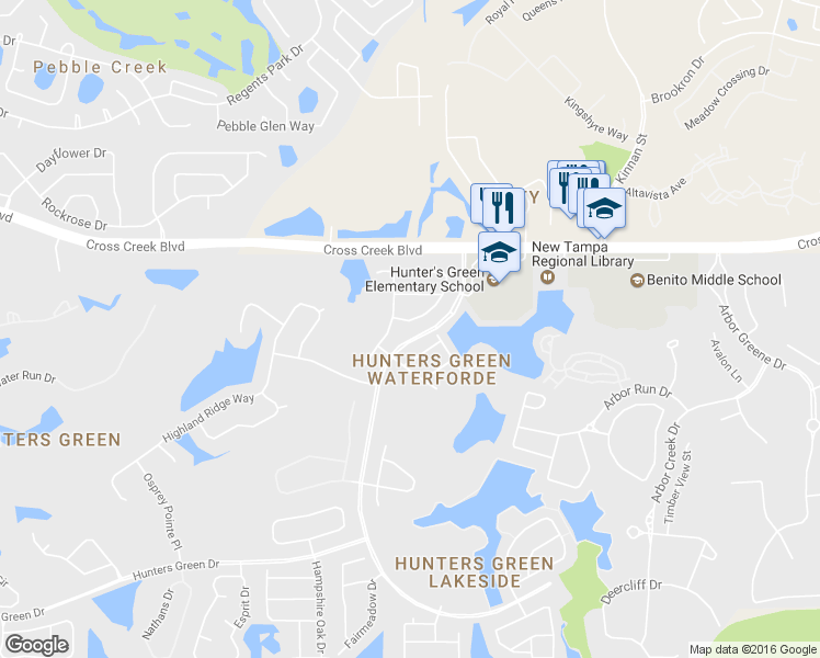 map of restaurants, bars, coffee shops, grocery stores, and more near 18105 Regents Square Drive in Tampa