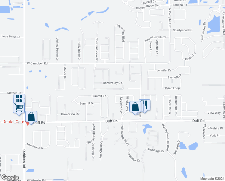 map of restaurants, bars, coffee shops, grocery stores, and more near 7756 Canterbury Circle in Lakeland