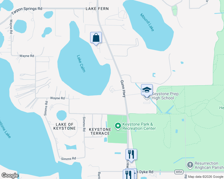 map of restaurants, bars, coffee shops, grocery stores, and more near 18122 Gunn Highway in Odessa