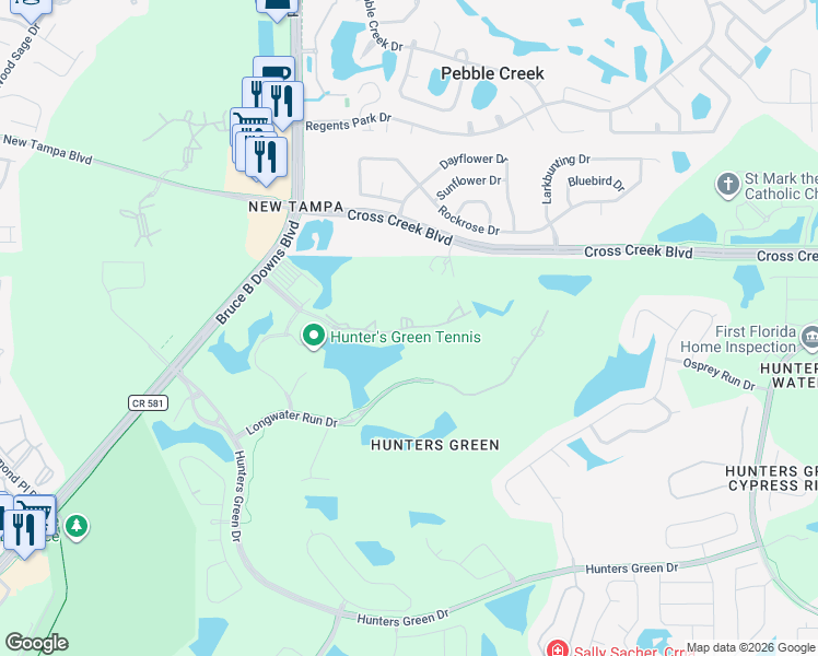 map of restaurants, bars, coffee shops, grocery stores, and more near 8801 Hunters Lake Drive in Tampa