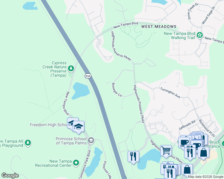 map of restaurants, bars, coffee shops, grocery stores, and more near 8103 Kendelwick Court in Tampa