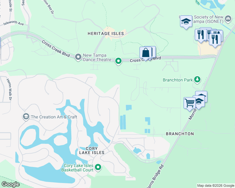 map of restaurants, bars, coffee shops, grocery stores, and more near 18012 Maui Isle Drive in Tampa