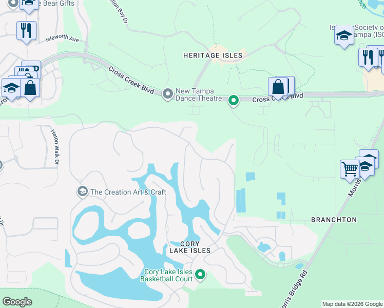 map of restaurants, bars, coffee shops, grocery stores, and more near 10853 Cory Lake Drive in Tampa