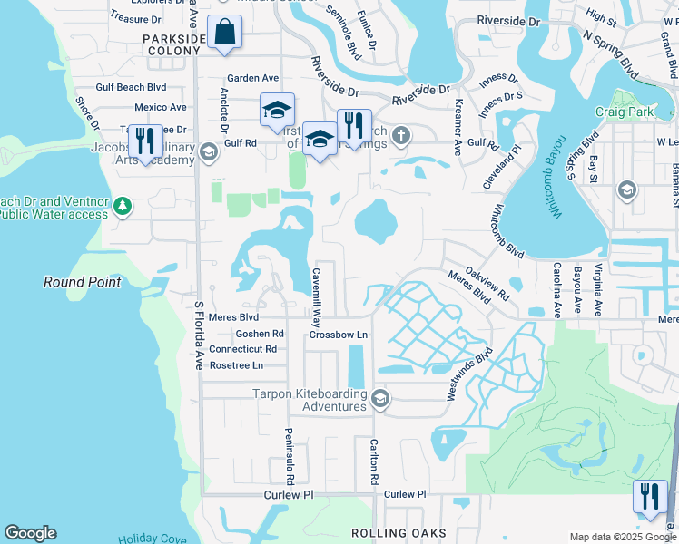 map of restaurants, bars, coffee shops, grocery stores, and more near 705 Crimson King Trce in Tarpon Springs