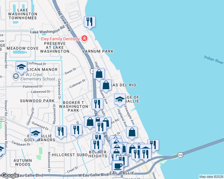 map of restaurants, bars, coffee shops, grocery stores, and more near 741 Creighton Street in Melbourne